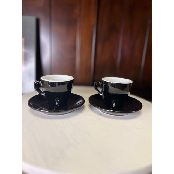 Black Nuova Point Italy Espresso/Cappuccino Cups Saucers Set of 2 Ceramic - Picture 1 of 3